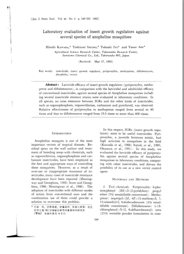 Laboratory Evaluation of Insect Growth Regulators Against Several Species of Anopheline Mosquitoes