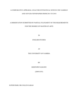 A Comparative Appraisal Analysis of Political News in the Namibian