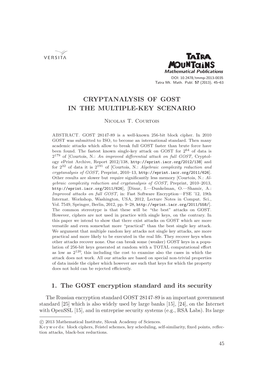 CRYPTANALYSIS of GOST in the MULTIPLE-KEY SCENARIO 1. The