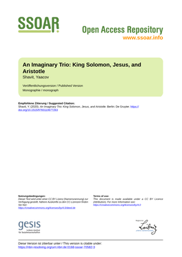 King Solomon, Jesus, and Aristotle Shavit, Yaacov