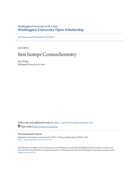 Iron Isotope Cosmochemistry Kun Wang Washington University in St