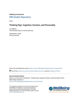 Thinking Pigs: Cognition, Emotion, and Personality
