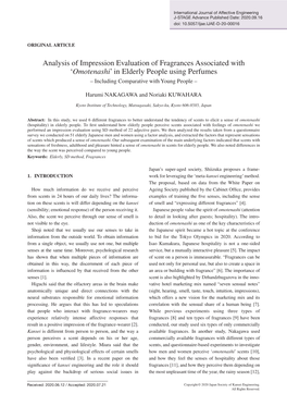 Analysis of Impression Evaluation of Fragrances Associated with ‘Omotenashi’ in Elderly People Using Perfumes – Including Comparative with Young People –