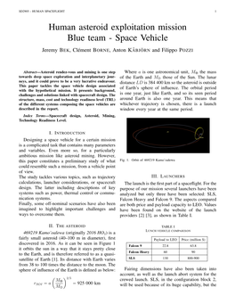 Human Asteroid Exploitation Mission Blue Team - Space Vehicle