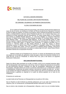 Acta De La Sesión Ordinaria Del Pleno De La Excma