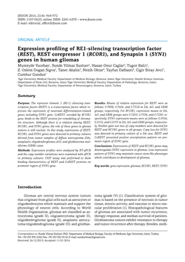 Expression Profiling of RE1-Silencing Transcription Factor (REST), REST