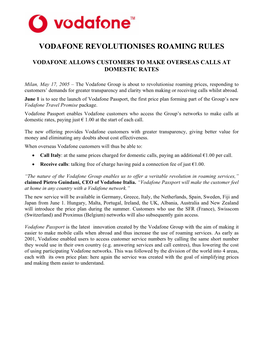 Vodafone Revolutionises Roaming Rules