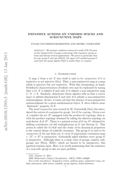 Arxiv:0810.1295V3 [Math.GR] 13 Jan 2011 Hc Sijciebtntsretv.Wt Hstriooya Hand, Sa at by Terminology Rephrased Set Be This a May with That Sets M Inﬁnite Surjective