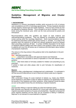 Guideline- Management of Migraine and Cluster Headache