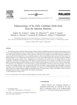 Palaeoecology of the Early Cambrian Sinsk Biota from the Siberian Platform