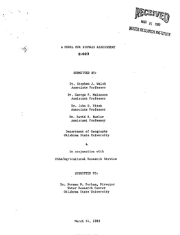 A MODEL for BIOMASS ASSESSMENT E-023 SUBMITTED BY: Dr