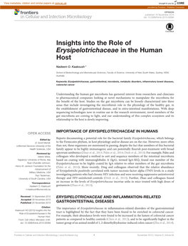 Insights Into the Role of Erysipelotrichaceae in the Human Host