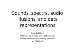 Sounds, Spectra, Audio Illusions, and Data Representations