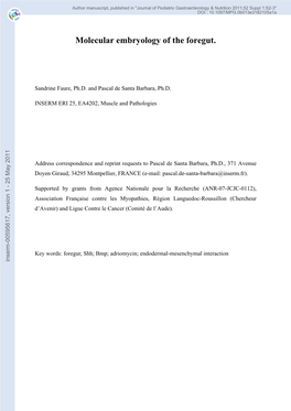 Molecular Embryology of the Foregut