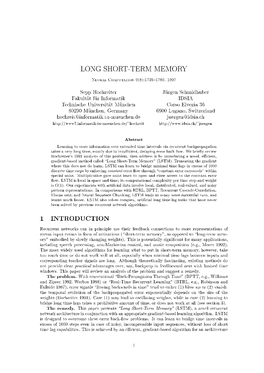 Long Short-Term Memory 1 Introduction