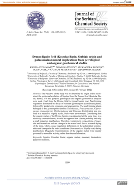 Drmno Lignite Field (Kostolac Basin, Serbia): Origin and Palaeoenvironmental Implications from Petrological and Organic Geochemi