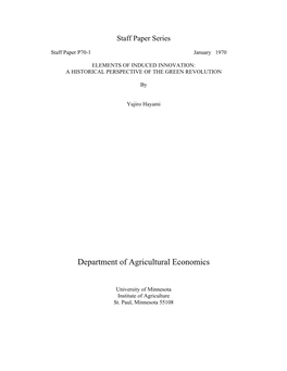 Department of Agricultural Economics