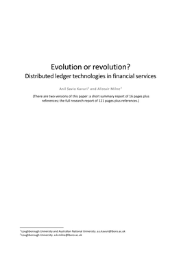 Evolution Or Revolution? Distributed Ledger Technologies in Financial Services