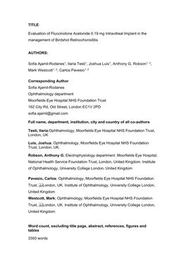 Evaluation of Fluocinolone Acetonide 0.19 Mg Intravitreal Implant in the Management of Birdshot Retinochoroiditis AUTH