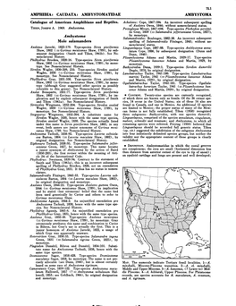 AMPHIBIA: CAUDATA: AMBYSTOMATIDAE Catalogue Of