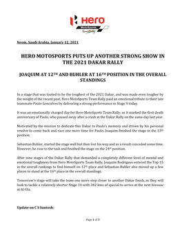 Hero Motosports Puts up Another Strong Show in the 2021 Dakar Rally