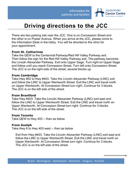 Driving Directions to the JCC