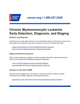Chronic Myelomonocytic Leukemia Early Detection, Diagnosis, and Staging Detection and Diagnosis