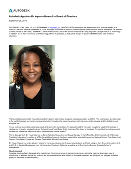 Autodesk Appoints Dr. Ayanna Howard to Board of Directors