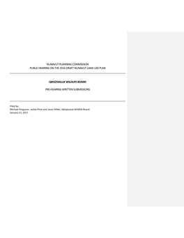 Nunavut Planning Commission Public Hearing on the 2016 Draft Nunavut Land Use Plan