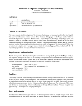 Structure of a Specific Language: the Mayan Family Instructor Content Of