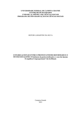 Universidade Federal De Campina Grande Centro De Humanidades Unidade Acadêmica De Ciências Sociais Programa De Pós-Graduação Em Ciências Sociais