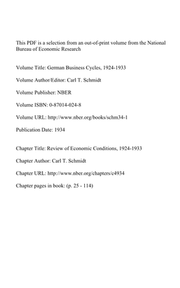 Review of Economic Conditions, 1924-1933