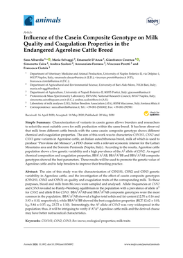 Influence of the Casein Composite Genotype on Milk Quality And