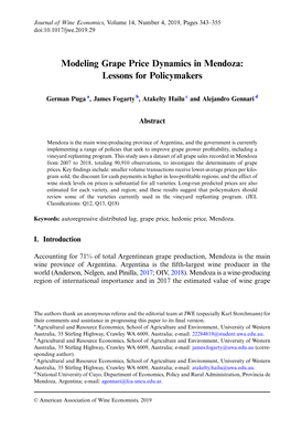 Modeling Grape Price Dynamics in Mendoza: Lessons for Policymakers