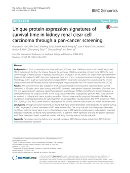 Unique Protein Expression Signatures of Survival Time in Kidney Renal Clear