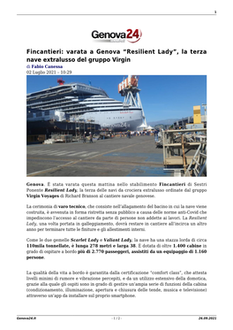 “Resilient Lady”, La Terza Nave Extralusso Del Gruppo Virgin Di Fabio Canessa 02 Luglio 2021 – 10:29