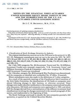 Notes on the Financial Times-Actuaries United Kingdom