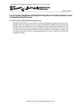 Use of Casting Simulation and Rapid Prototyping in an Undergraduate Course in Manufacturing Processes