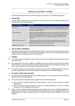 Mobile Equipment Terms