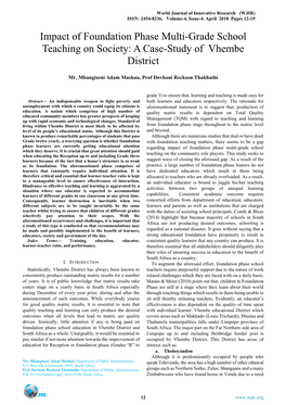 Impact of Foundation Phase Multi-Grade School Teaching on Society: a Case-Study of Vhembe District