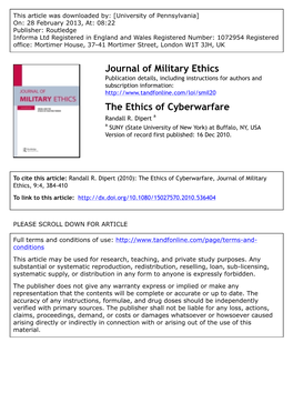 The Ethics of Cyberwarfare Randall R