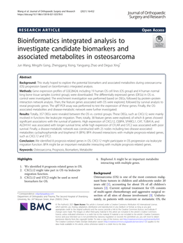 Bioinformatics Integrated Analysis to Investigate Candidate Biomarkers and Associated Metabolites in Osteosarcoma