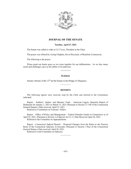 Journal of the Senate 04/27/2021