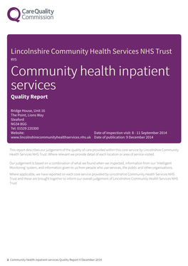 Lincolnshire Community Health Services NHS Trust RY5 Community Health Inpatient Services Quality Report