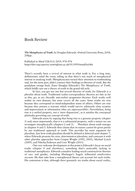 Edwards Metaphysics of Truth Review