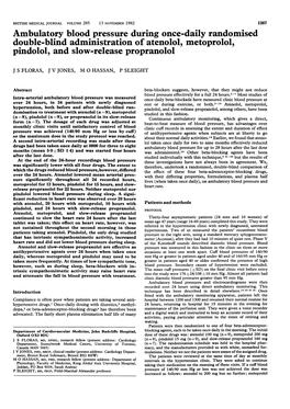 Pindolol, and Slow-Release Propranolol