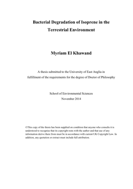 Bacterial Degradation of Isoprene in the Terrestrial Environment Myriam