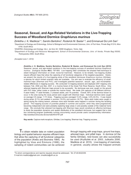 Seasonal, Sexual, and Age-Related Variations in the Live-Trapping Success of Woodland Dormice Graphiurus Murinus Zimkitha J