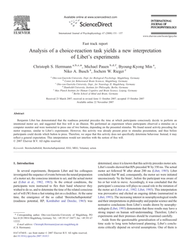 Analysis of a Choice-Reaction Task Yields a New Interpretation of Libet's Experiments ⁎ Christoph S