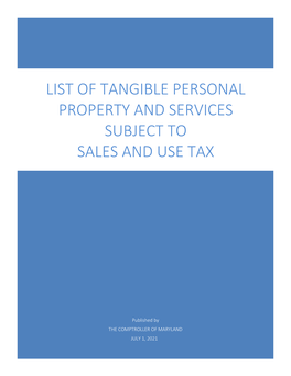 Sales and Use Tax List of Tangible Personal Property and Services